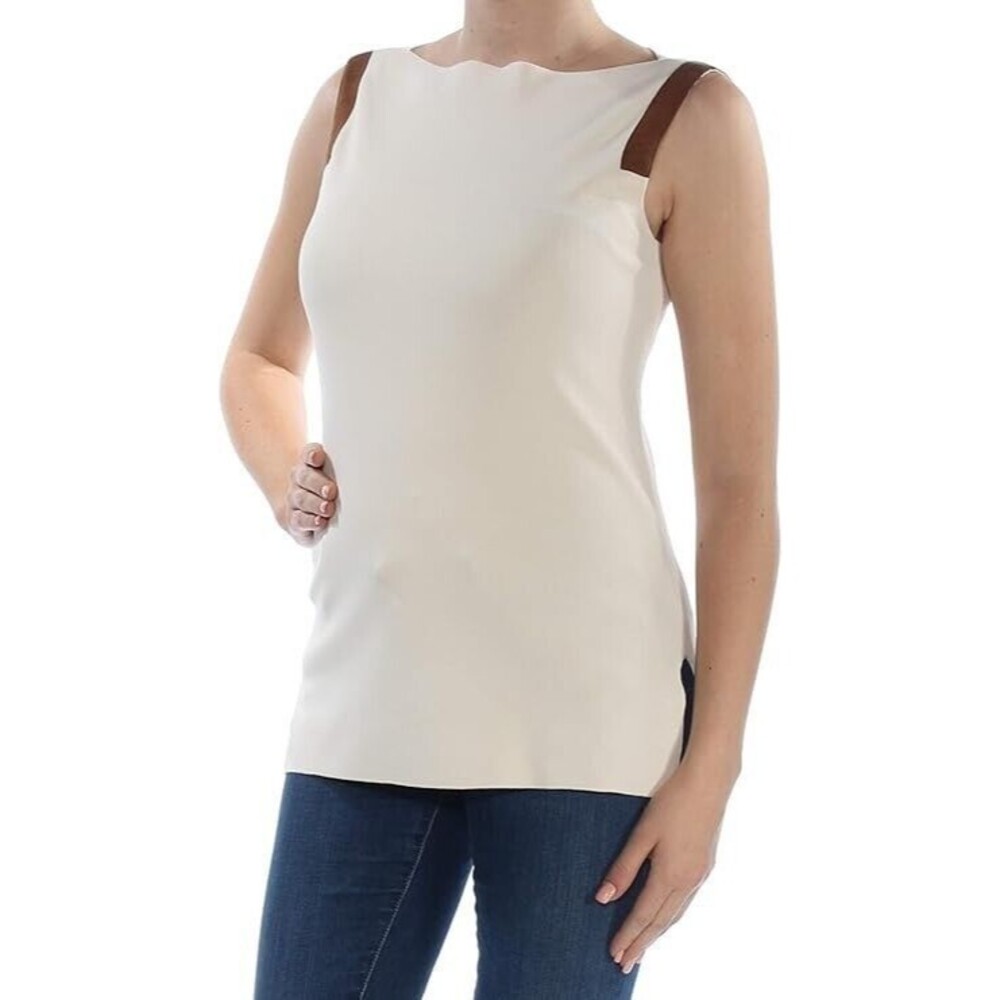Lauren Ralph Lauren Womens‎ Faux Suede Trim Sleeveless Pullover Sweater Ivory XL